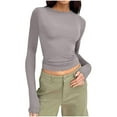 thumbnail image 1 of Coorders Scoop Neck Long Sleeve Shirts for Women, Slim Round Neck Fitted T Shirts Womens Tops Tee,Light Gray,L, 1 of 5