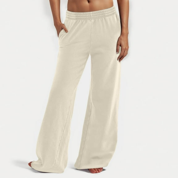 Coorders No Boundaries Women Fleece High Waist Joggers with Pockets, Casual Women's Wide Leg Sweatpants,Women's Size Beige,Size XL