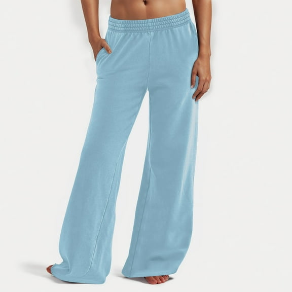 Coorders No Boundaries Women Fleece High Waist Joggers with Pockets, Casual Women's Wide Leg Sweatpants,Women's Size Blue,Size L