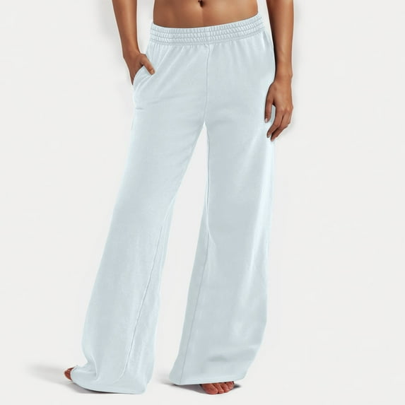 Coorders Women Fleece High Waist Joggers with Pockets, Casual Women's Wide Leg Sweatpants,Women's Size Light Blue,Size M