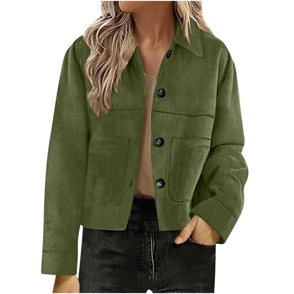 Coorders Women's Faux Suede Cropped Jacket, Women's Casual Lightweight Bottom Down Suede Jackets Coats ,Women's Plus Army Green,Size XL