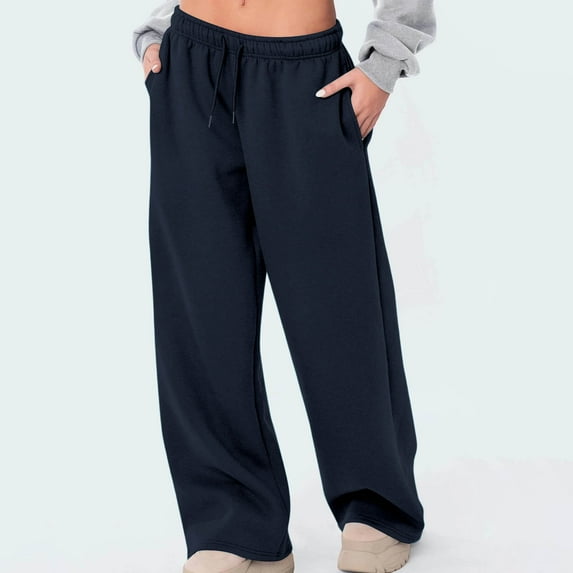Coorders Women's Oversized Drawstring Fleece sweatpants, Women Elastic Waistband Fall Pants,Women's Size Dark Blue,Size XL
