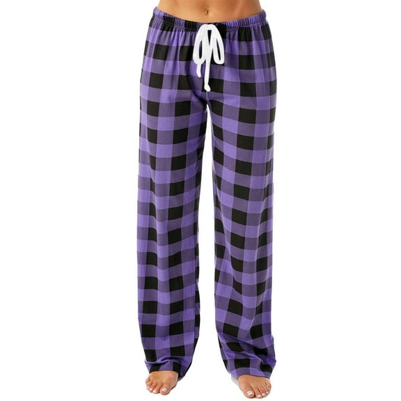 Coorders Women’s Plaid Sleepwear Fleece Pants，Stretch Womens Pj Pants with Drawstring,Plus Size Dark Purple,Size XXL