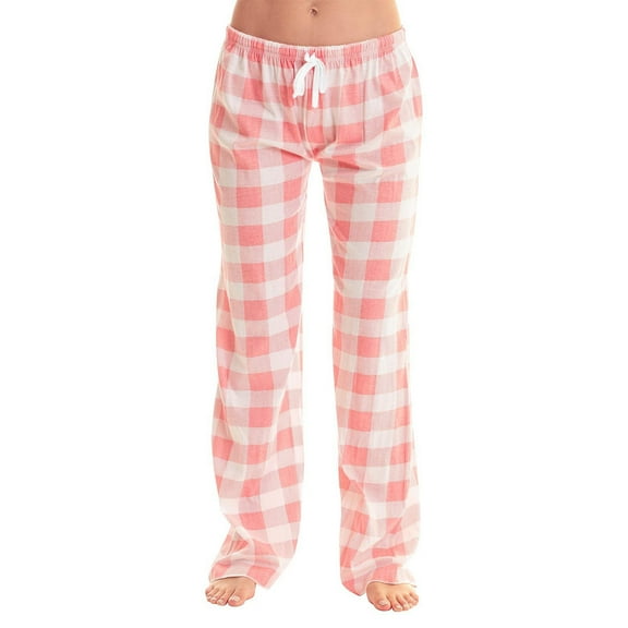 Coorders Women’s Plaid Sleepwear Fleece Pants,Stretch Womens Pj Pants with Drawstring,Plus Size Light Orange,Size XL