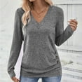 thumbnail image 1 of Coorders Women's Plus Size Tunic Tops, V Neck Casual Blouses Buttons Side Long Sleeve Fall Shirts,Gray,Size S, 1 of 8