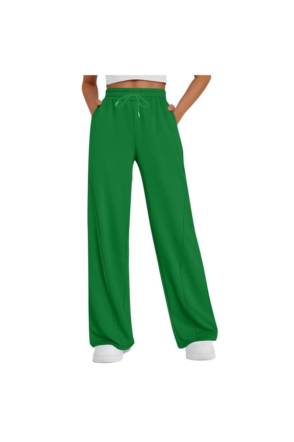 Coorders Women's Soft Fleece Wide Leg Pants, Womens Drawstring Fleece Joggers Sweatpants with Pockets ,Plus Size Green,Size XXL