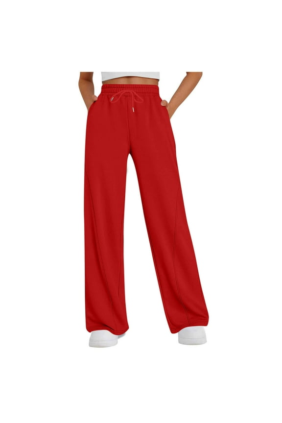 Coorders Women's Soft Fleece Wide Leg Pants, Womens Drawstring Fleece Joggers Sweatpants with Pockets ,Plus Size Red,Size S