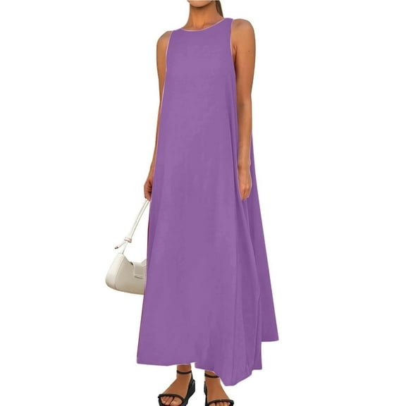 Coorders Women’s and Women’s Plus Boho Dress, Sleeveless for Summer , Purple,Size,S