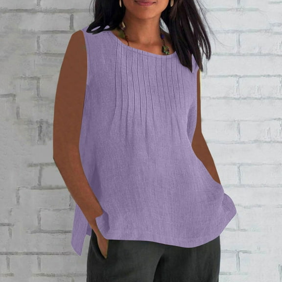 Coorders Women's and Women's Plus Cropped Sleevesless Tops, Round Neck， Ruffle Short Sleeves Tops for Womens ,Light Purple,S