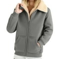 thumbnail image 1 of Coorders Womens Heavyweight Jacket with Pocket, Winter Women Sherpa Zip Fleece Lined Jackets ,Women's Plus Gray,Size XL, 1 of 8