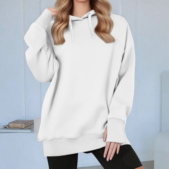 Coorders No Boundaries Womens Oversized Hoodies with Long Sleeve, Drawstring Fleece Hoodie Fall Winter Sweatshirt with Pocket ,White,Size L