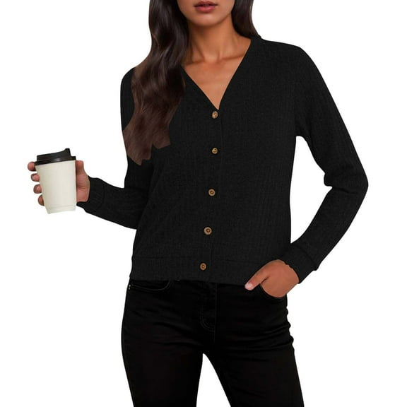 Coorders Womens Sweaters with Long Sleeve,Cardigan Knitted Open Bottom Down Front Lightweight Jackets ,Women's Plus Black,Size M