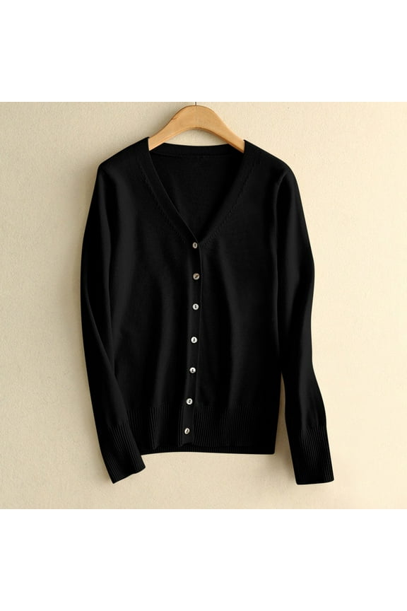 Coorders Women's Cardigans Sweater with Long Sleeve, Casual Knit Button Front Lightweight V Neck Sweaters,Women's Plus Black,Size XL