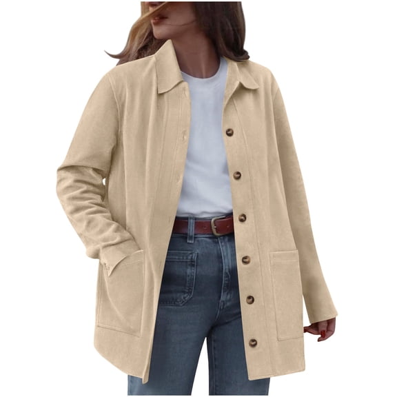 Coorders Women's Faux Suede Cropped Jacket with Pockets, Women's Casual Heavyweight Bottom Down Suede Jackets Coats ,Women's Plus Beige,Size L