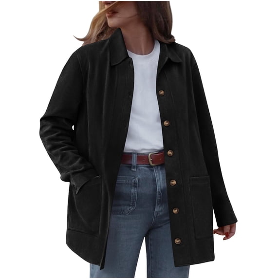 Coorders Women's Faux Suede Cropped Jacket with Pockets, Women's Casual Heavyweight Bottom Down Suede Jackets Coats ,Women's Plus Black,Size L