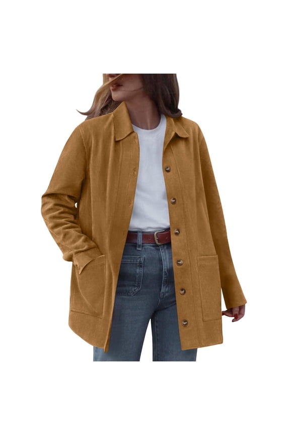 Coorders Women's Faux Suede Cropped Jacket with Pockets, Women's Casual Heavyweight Bottom Down Suede Jackets Coats ,Women's Plus Khaki,Size XXL