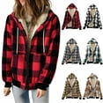 thumbnail image 1 of Coorders Women's Flannel Plaid Heavyweight Jacket Coat With Pockets, Womens Outwear Winter Hooded Coats ,Women's Plus Khaki,Size M, 1 of 6