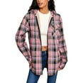 thumbnail image 1 of Coorders Women's Flannel Plaid Heavyweight Jacket Coat With Pockets, Womens Outwear Winter Hooded Coats ,Women's Plus Pink,Size L, 1 of 6
