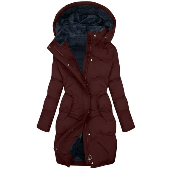 Coorders Women's Heavyweight Winter Jacket with Hooded, Snow Water Repellent Outwear Puffer Jacket Coat ,Women's Plus Wine,Size L