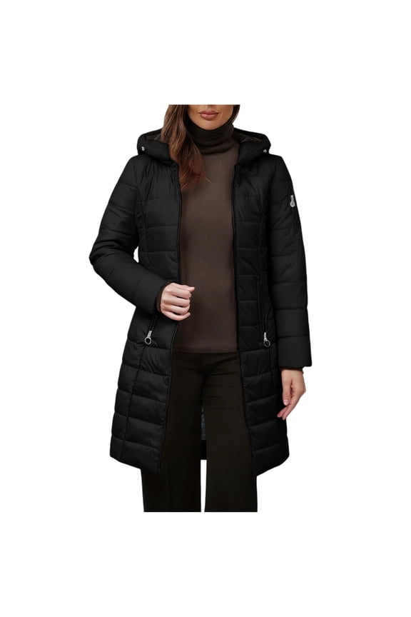 Coorders Women's Heavyweight Winter Jackets with Hooded, Womens Oversized Fleece Lined Winter Parka, Outwear Puffer Jacket Coat ,Women's Plus Black,Size L