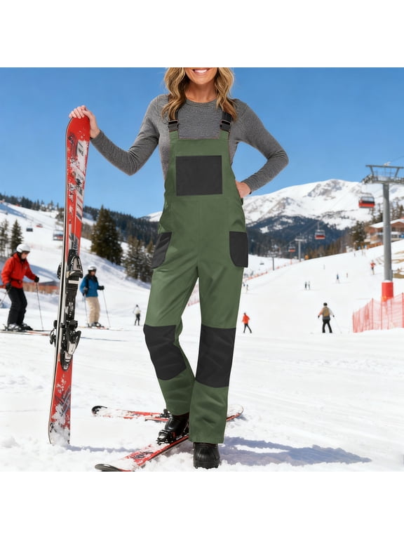 Coorders Women's Insulated Waterproof Ski Bib Overalls Snow Windproof Snowboarding Pant with Pockets, Women's Plus Army Green,Size L
