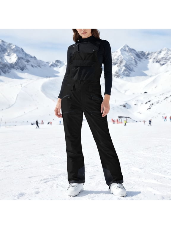Coorders Women's Insulated Waterproof Ski Bib Overalls Snow Windproof Snowboarding Pant with Pockets, Women's Plus Black,Size M