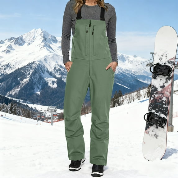 Coorders Women's Insulated Waterproof Ski Bib with Pockets, Mountain Overalls Snow Windproof Snowboarding Pant, Women's Plus Green,Size XL
