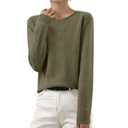 YODETEY Coorders Women's Lightweight Soft Knit Crewneck Sweater, Women's Fine Gauge Pullover Sweater,Women's Plus Army Green,Size L