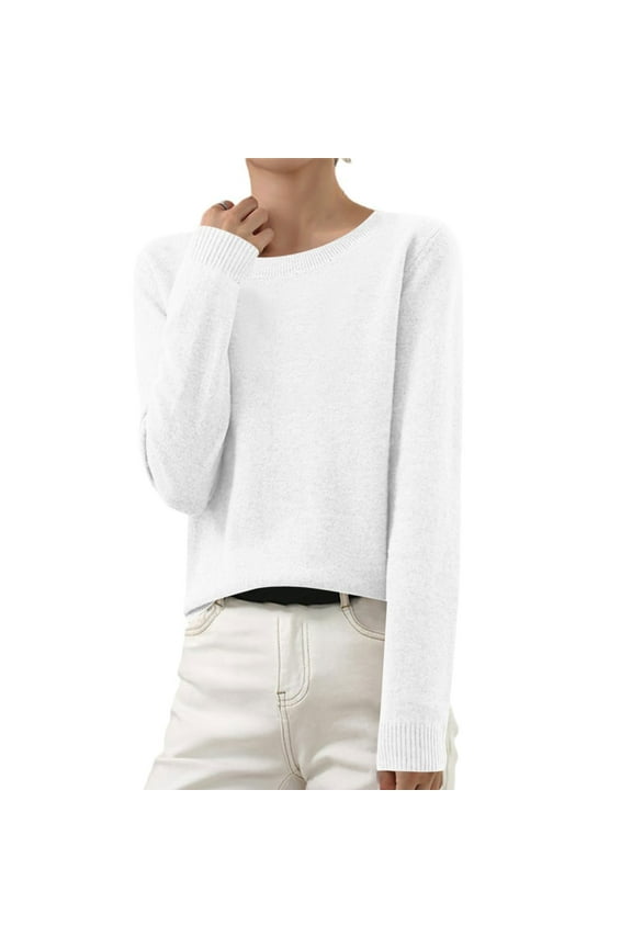 Coorders Women's Lightweight Soft Knit Crewneck Sweater, Women's Fine Gauge Pullover Sweater,Women's Plus White,Size XL