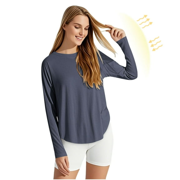 Coorders Women's Long Sleeve Lightweight Shirts, Beach Sun Quick Dry Swimming Protection T-Shirt/Hoodie for Outdoor Hiking, NavySize, M