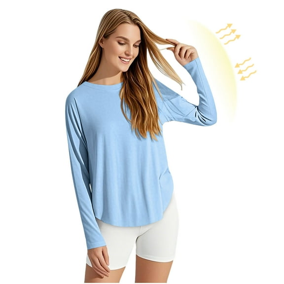 Coorders Women's Long Sleeve UPF 50  UV Sun Protection Shirts, Beach Sun Quick Dry Swimming Protection T-Shirt/Hoodie for Outdoor Hiking, BlueSize, M