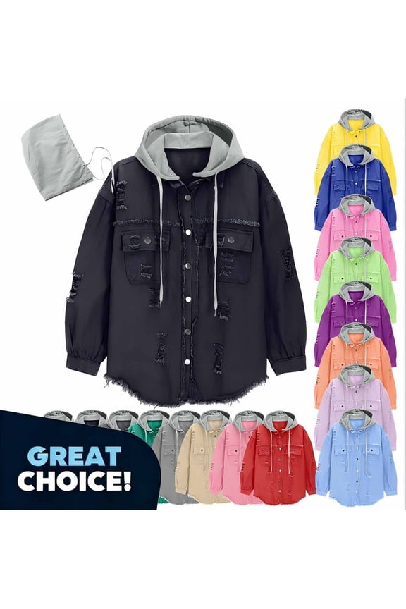 Coorders Women's Midweight Denim Jackets with Hooded, Womens Button Down Jean Jacket Shacket Coat ,Women's Plus Army Green,Size L