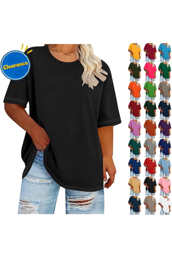 Women's Short Sleeves Crewneck Tee, Crew Neck Short Sleeve Baggy Loose Tops Oversize Tees Color Assorted, Plus Gray, Sizes XL-XXXXXL