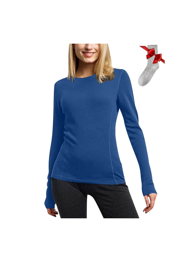 Coorders Women's Thermal Fleece Top, Lightweight Stretch Fleece Women's Long Sleeve Turtleneck Base Layer Top,Blue,Size L