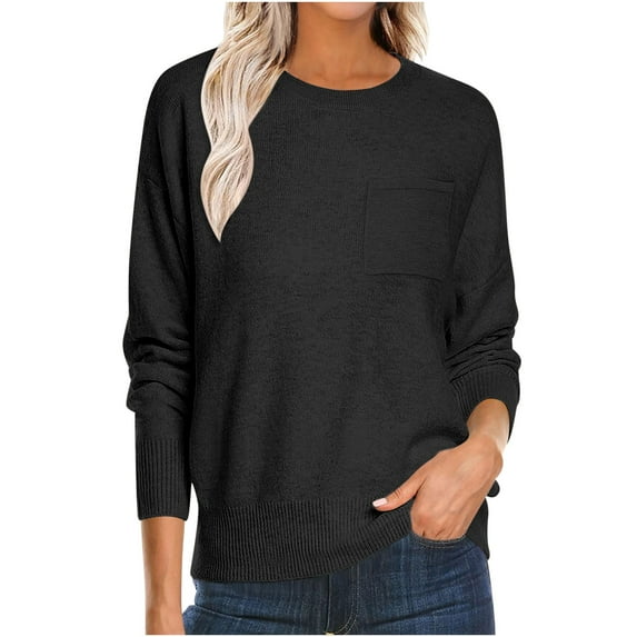 Coorders Womens Crewneck Sweater with Long Sleeve, Lightweight Basic Pullover Knit Sweater Top,Women's Plus Black,Size M