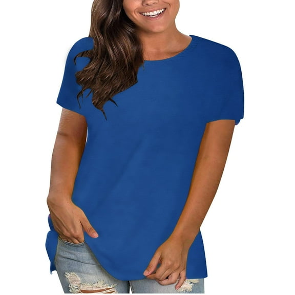 Coorders Womens Crewneck Tee with Shorts Sleeve, Basis T-Shirts Tops for Women Women's Fit Plus Dark Blue,Size XXXXXL