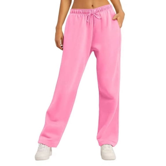Coorders Womens Drawstring Fleece Joggers with Pockets,Oversized High Waist Comfy Sweatpants ,Women's Size Pink,Size L
