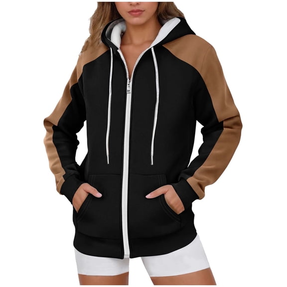 Coorders Womens Fleece Full Zip Hoodie, Unisex Sherpa Heavyweight Warm Sweatshirt Jacket with Pockets ,Plus Black,Size L