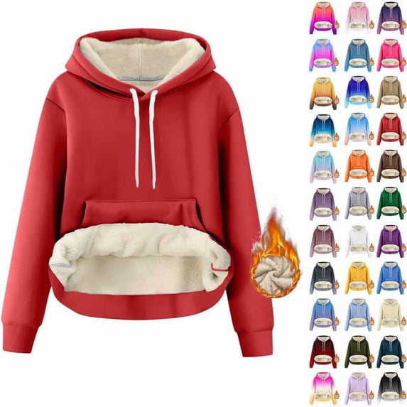 Coorders Womens Fleece Hoodies with Long Sleeve, Heavyweight Basis Pullover Sweatshirt Drawing Hooded ,Women's Plus Red,Size L