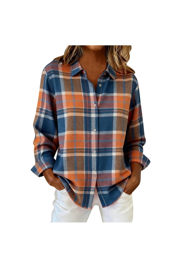 Womens Plaid Long Flannel Shirt,Women's Long Sleeves Button Down Tee Shirt Blouses ,Women's Plus Yellow,Size S