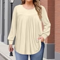 thumbnail image 1 of Coorders Womens Plus Size Tops, Oversized Loose Long Sleeve Crewneck Blouses with Pleated, Basic Long Sleeve Tee Tunics Trendy Tops ,Beige,Size XL, 1 of 7