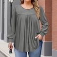 thumbnail image 1 of Coorders Womens Plus Size Tops, Oversized Loose Long Sleeve Crewneck Blouses with Pleated, Basic Long Sleeve Tee Tunics Trendy Tops ,Gray,Size L, 1 of 7