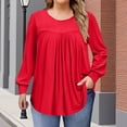 thumbnail image 1 of Coorders Womens Plus Size Tops, Oversized Loose Long Sleeve Crewneck Blouses with Pleated, Basic Long Sleeve Tee Tunics Trendy Tops ,Red,Size L, 1 of 7