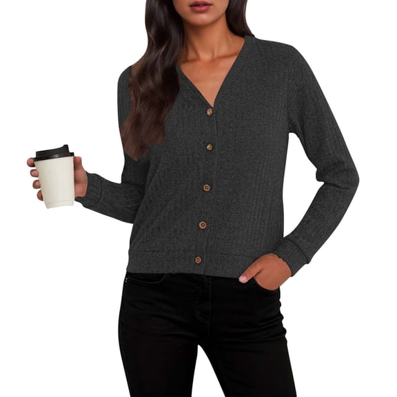 Coorders Womens Sweaters with Long Sleeve,Cardigan Knitted Open Bottom Down Front Lightweight Jackets ,Women's Plus Dark Gray,Size S