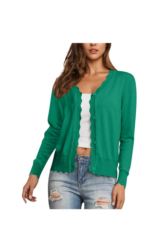 Coorders Womens Sweaters with Long Sleeve,Cardigan Knitted Open Bottom Down Front Lightweight Jackets ,Women's Plus Green,Size XXL