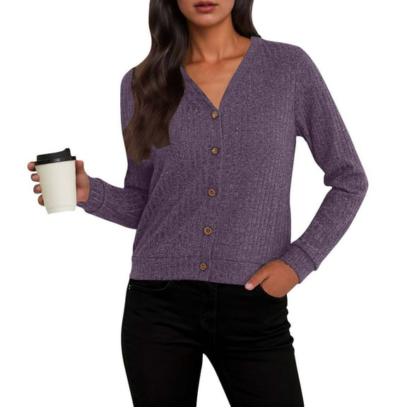 Coorders Womens Sweaters with Long Sleeve,Cardigan Knitted Open Bottom Down Front Lightweight Jackets ,Women's Plus Purple,Size M