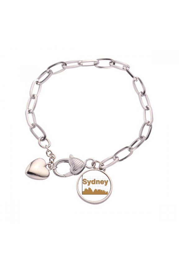 Coordinate Outline City Sydney Heart Chain Bracelet Jewelry Charm Fashion