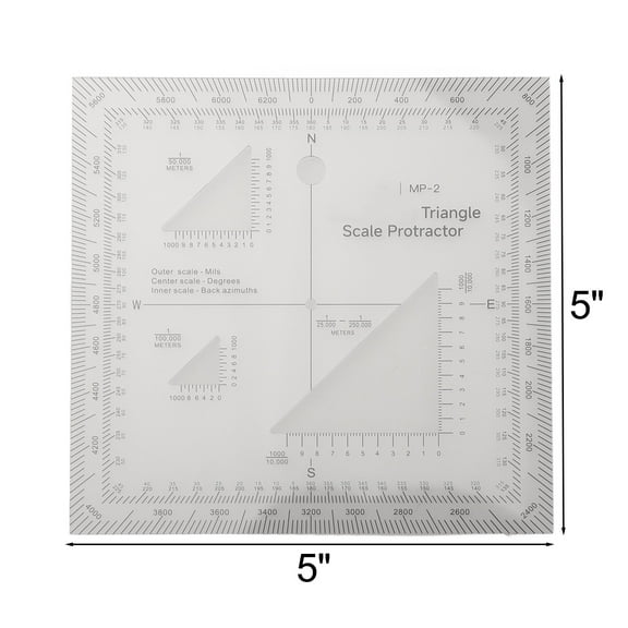 Coordinate Scale and Protractor for Land Navigation, for MGRS/USNG Metric Systems, 1:25k-1:250k Map Reader, Transparent Plastic Ruler for Surveying