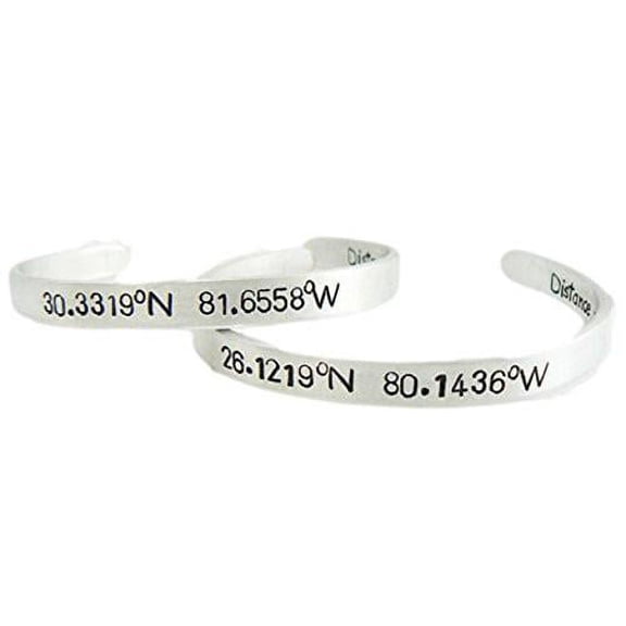 Coordinates Bracelets GPS Set - Hand Stamped 1/4" Aluminum Cuffs