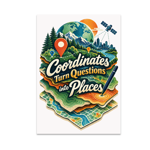 Coordinates Turn Questions into Places - GIS Analyst - 13x19 Poster Print